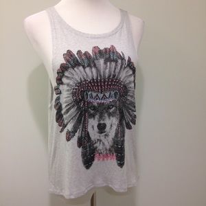 Sleeveless top with wolf graphic and appliqués S